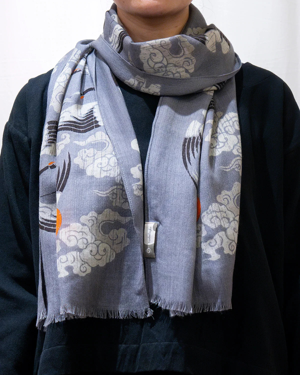 Winter Crane Wool Scarf