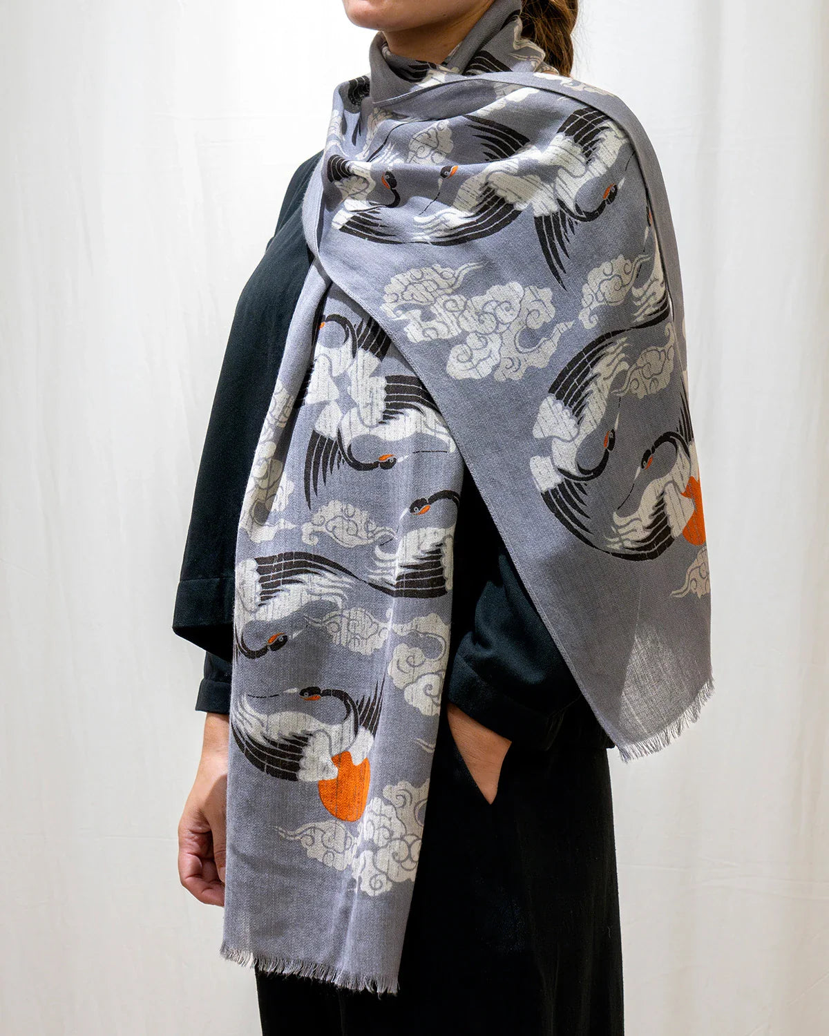 Winter Crane Wool Scarf