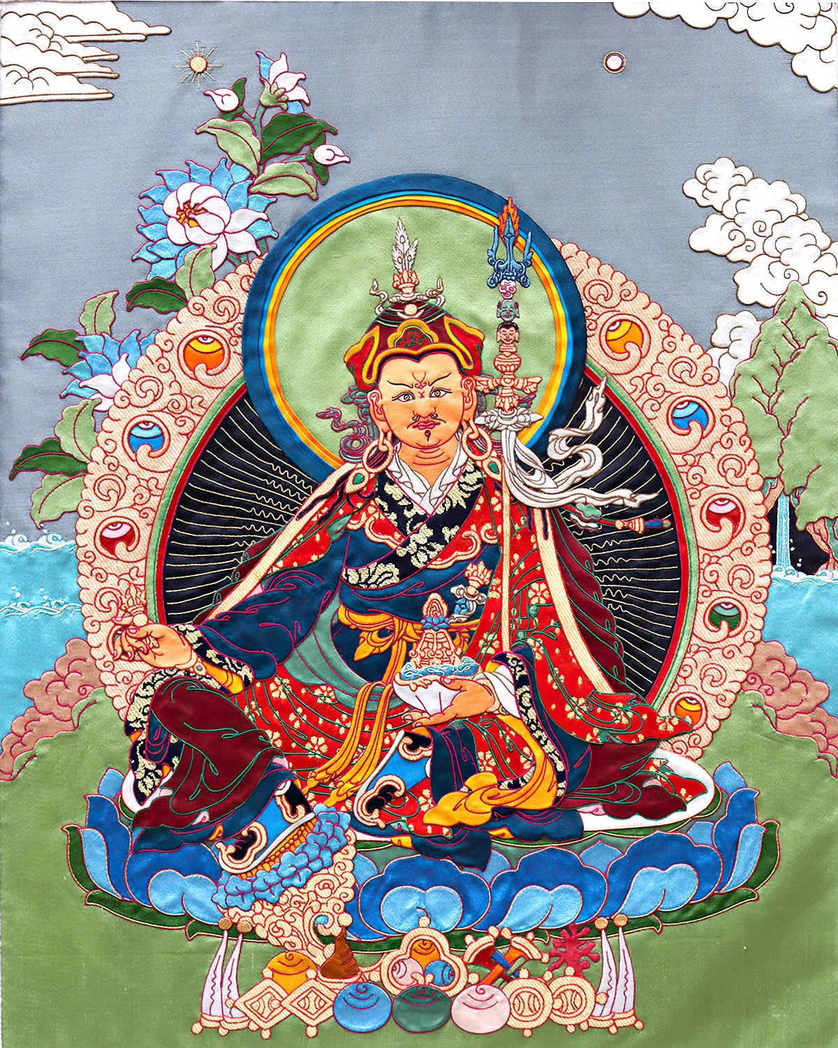 Guru Padmasambhava Tibetan Appliqué Thangka