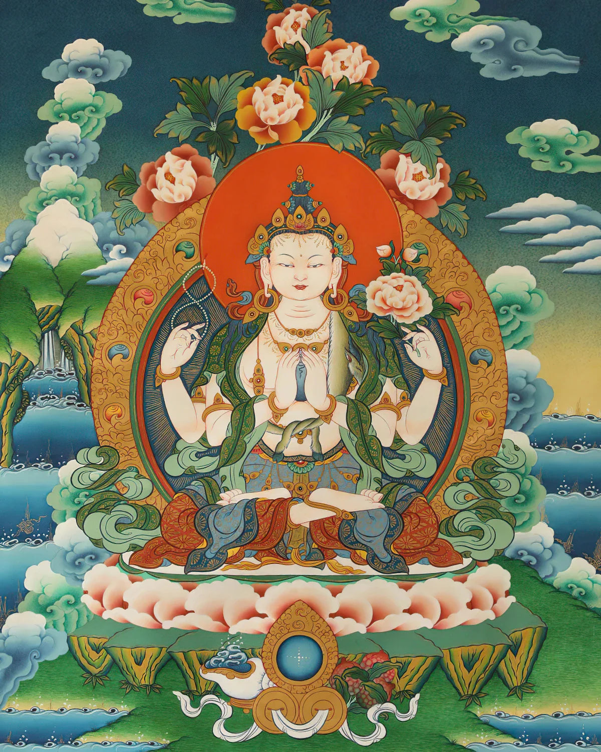Four Armed Avalokiteshvara Painted Thangka (5ft)