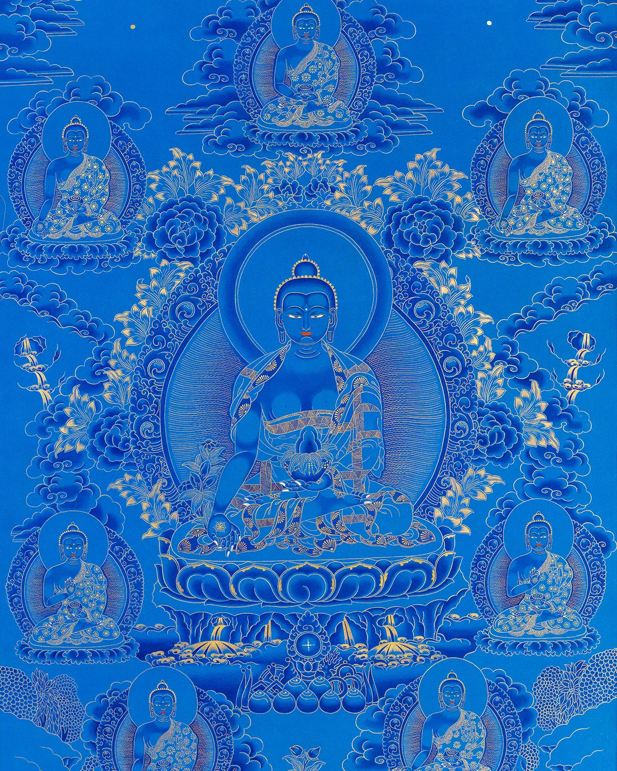Eight Medicine Buddhas (on blue base)