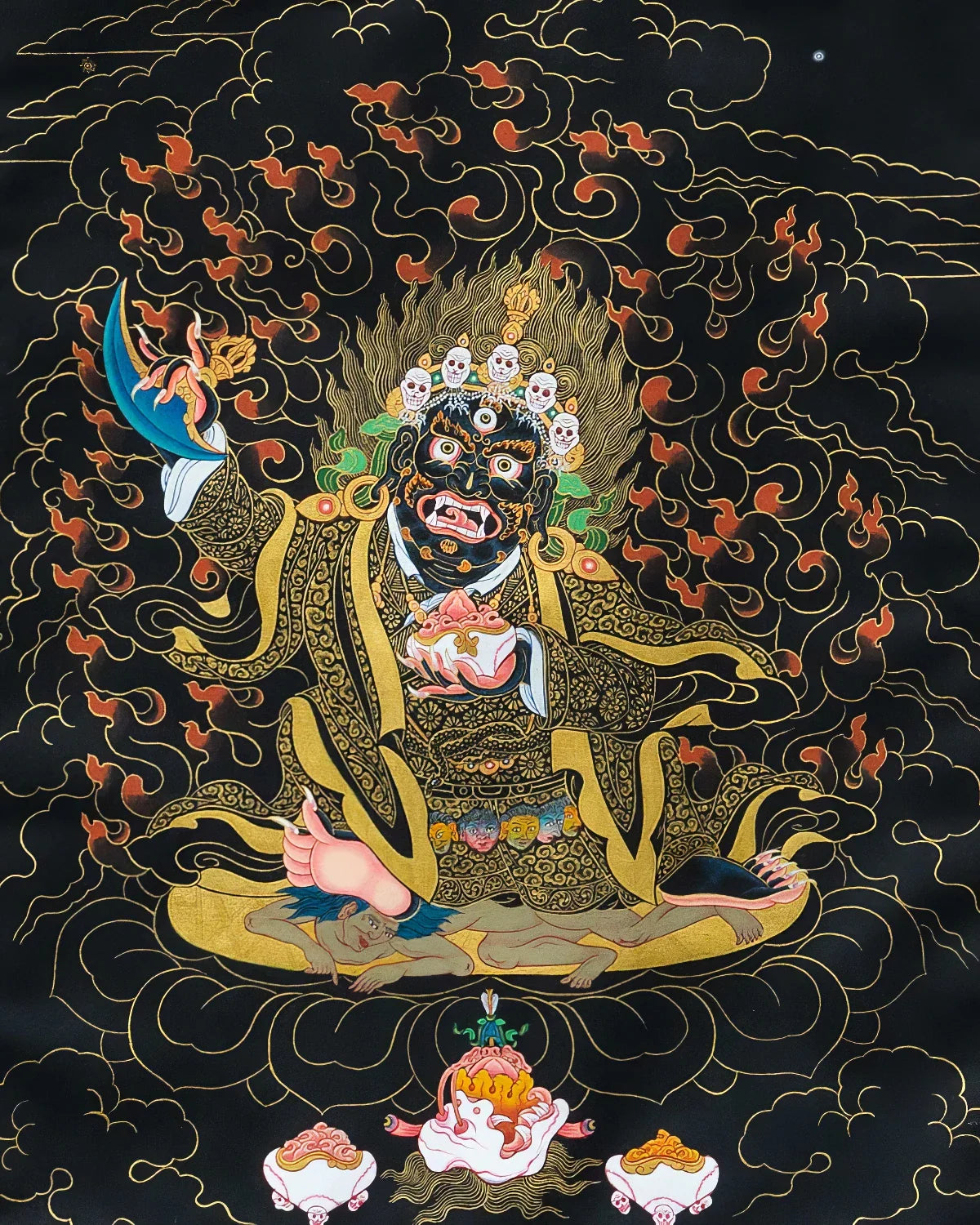 Mahakala (black based) Painted Thangka