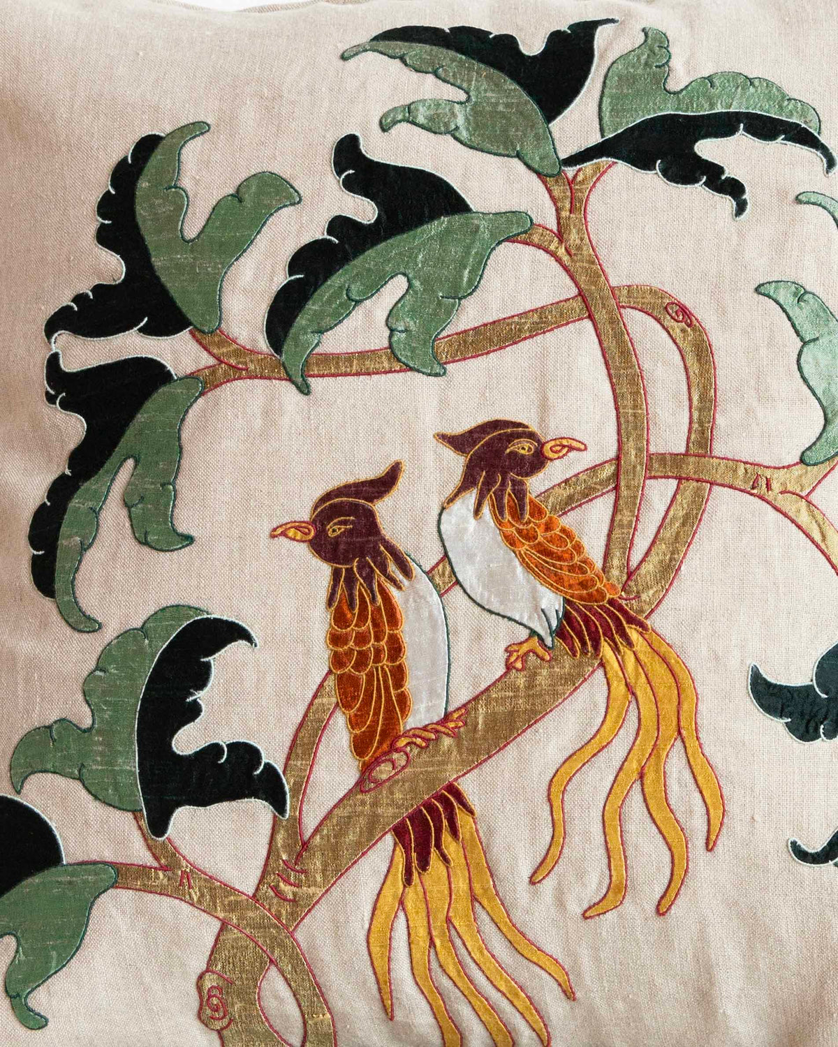 Birds of Shambhala Appliquéd Cushion Cover
