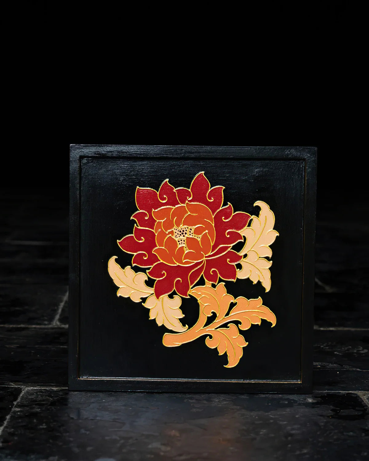 Lotus Auspicious Symbol Relief Painted