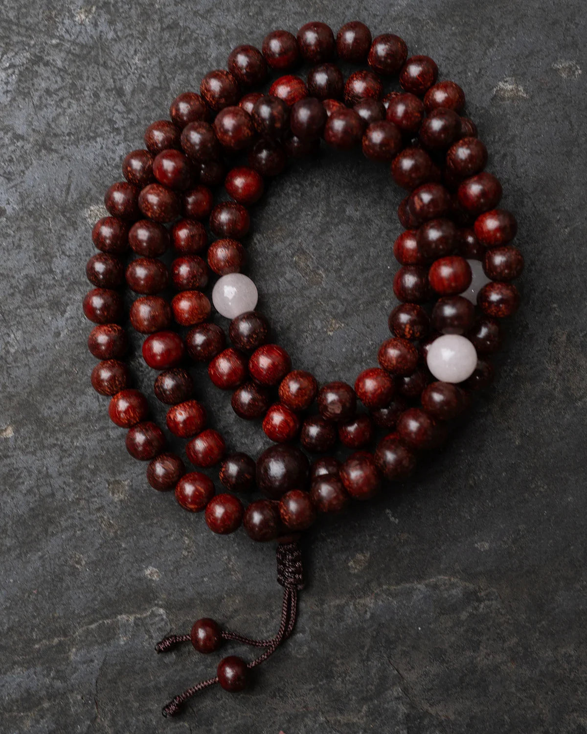 Rosewood with Stone Mala - Rose Quartz