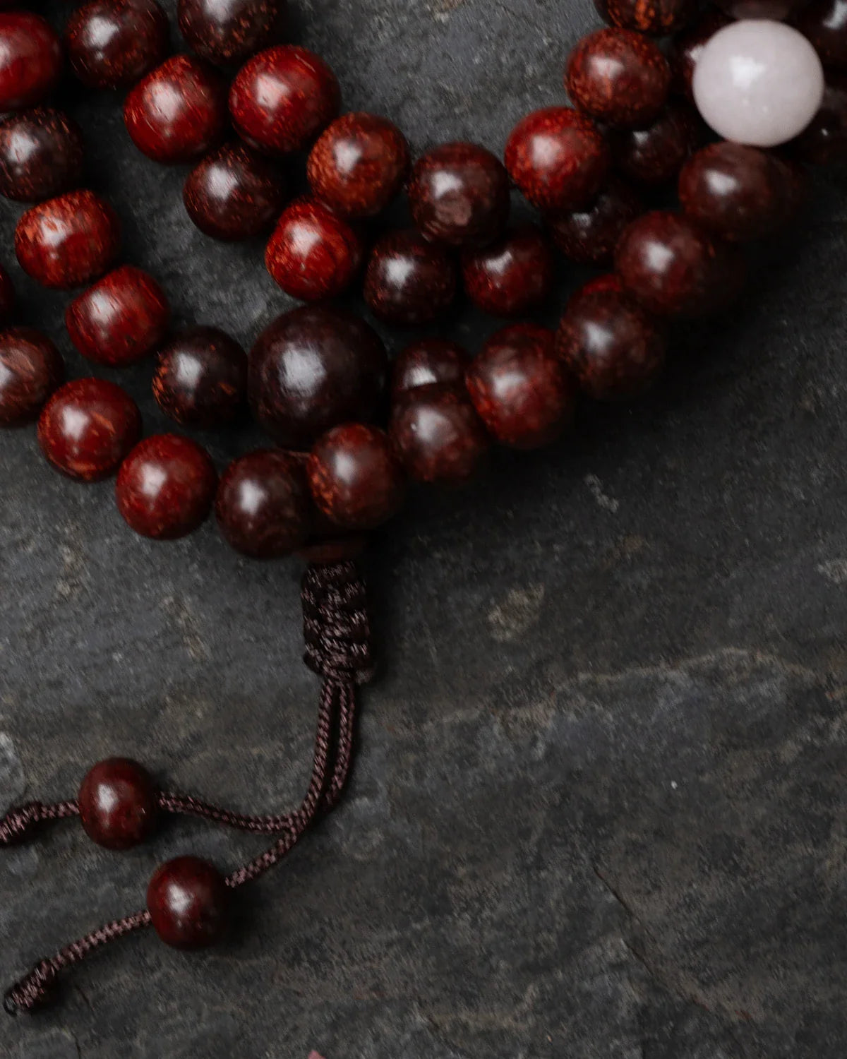 Rosewood with Stone Mala - Rose Quartz