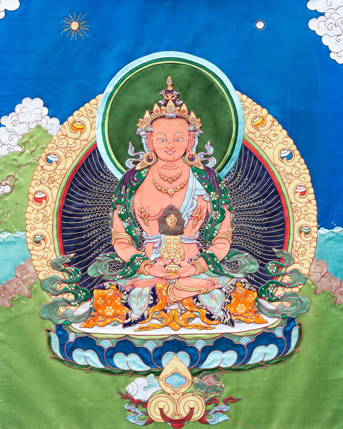 Buddha Amitayus Tibetan Appliqué Thangka