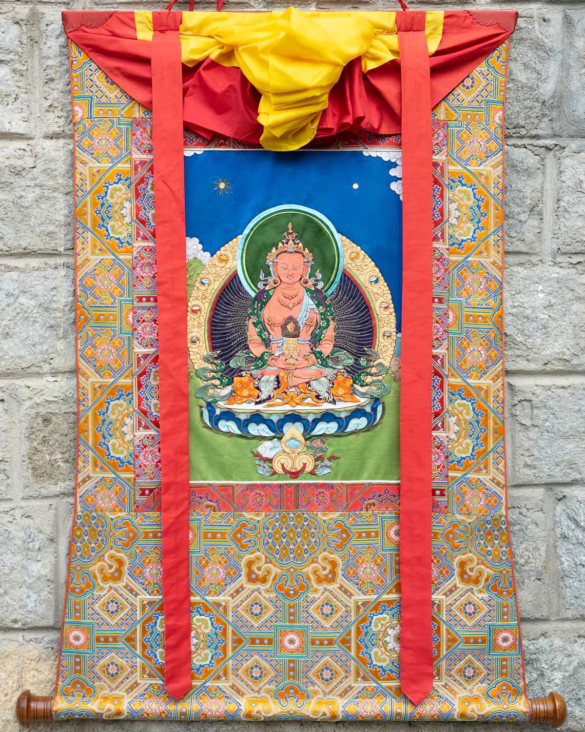 Buddha Amitayus Tibetan Appliqué Thangka