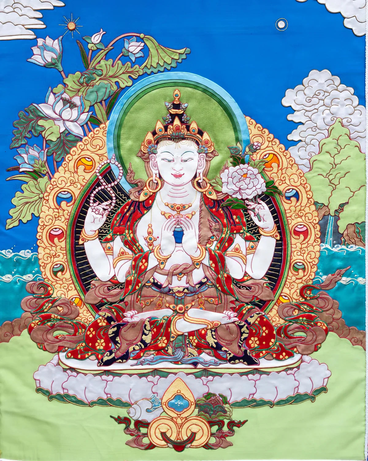 Four-Armed Avalokitesvara Tibetan Appliqué Thangka