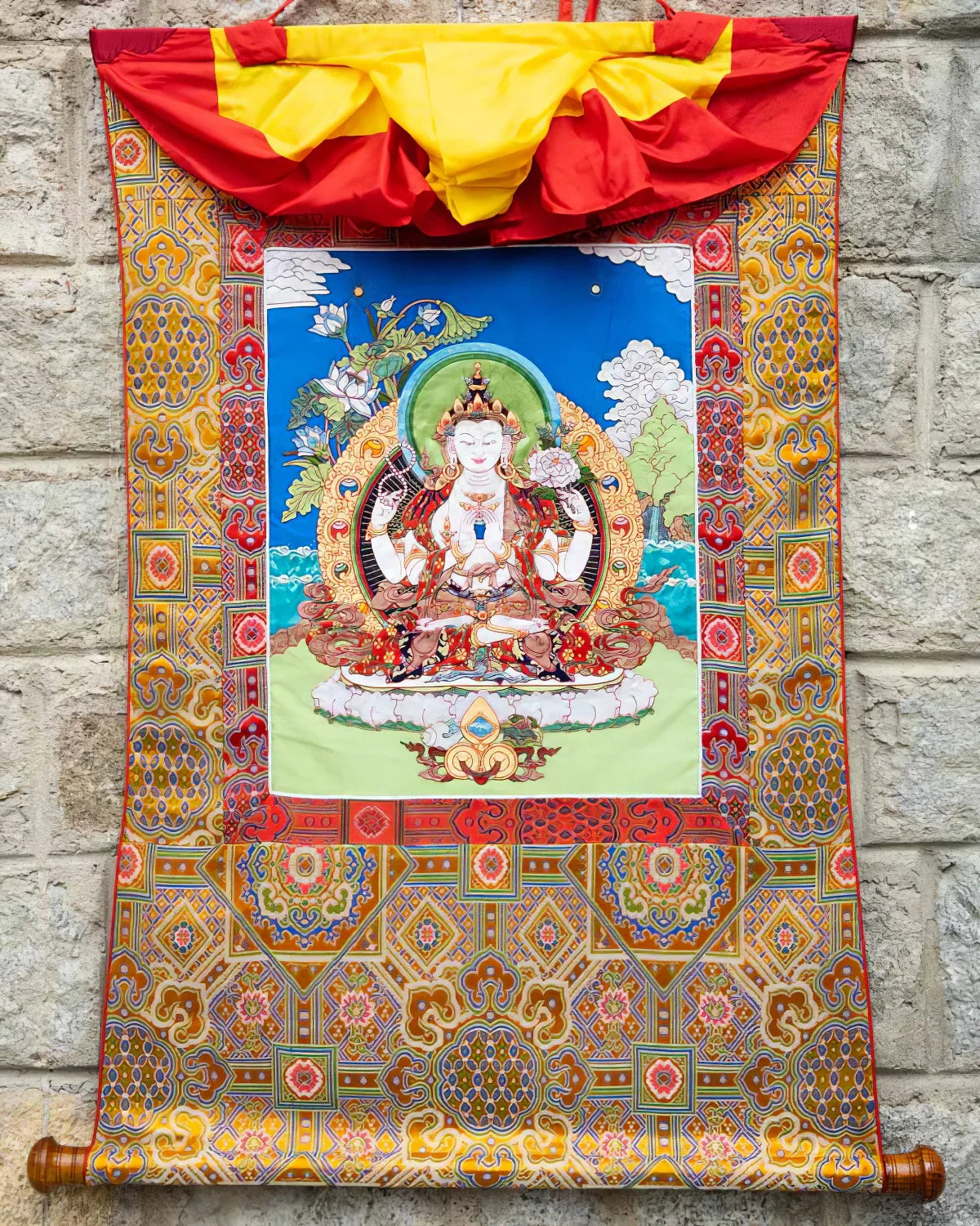 Four-Armed Avalokitesvara Tibetan Appliqué Thangka