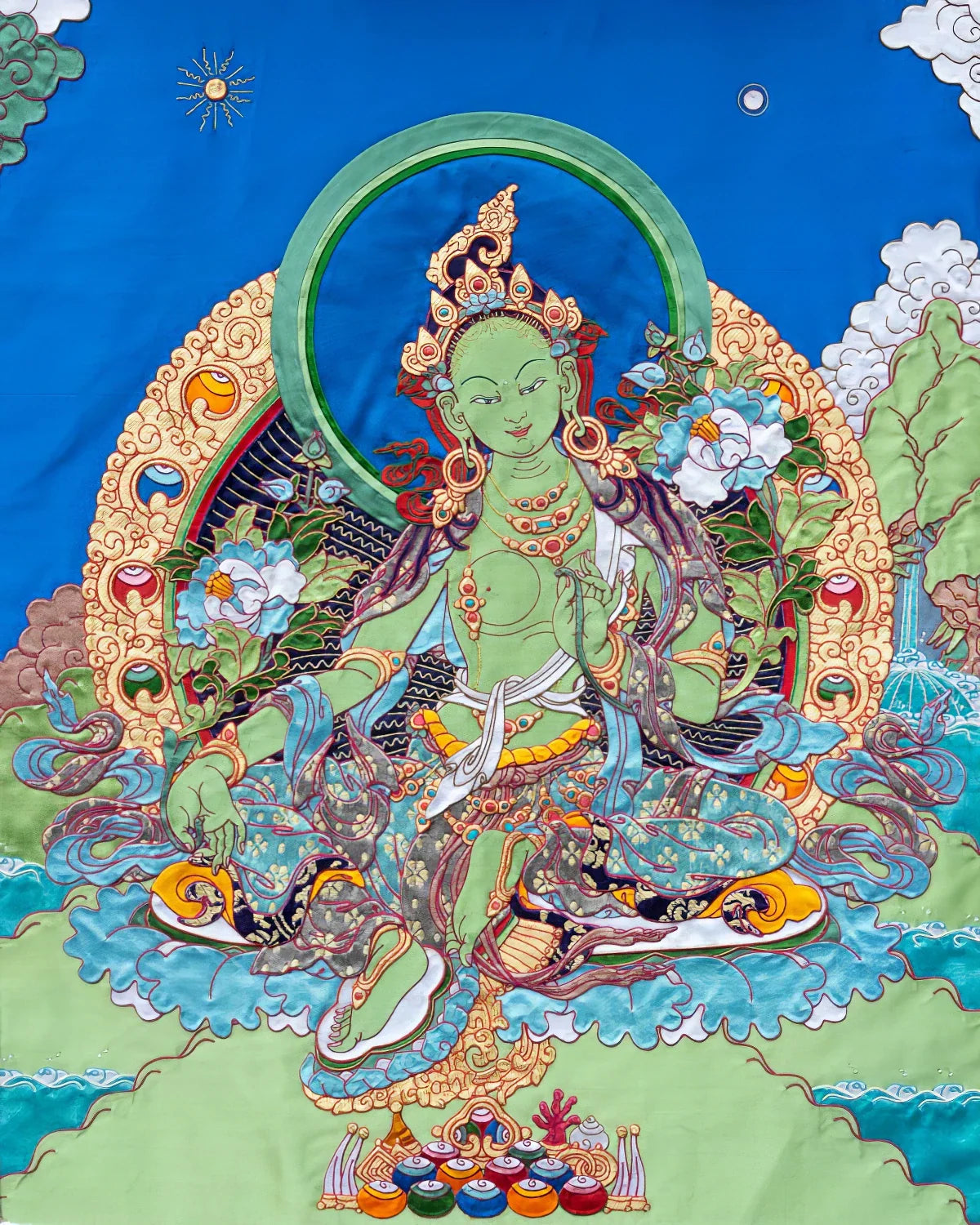 Green Tara Tibetan Appliqué Thangka