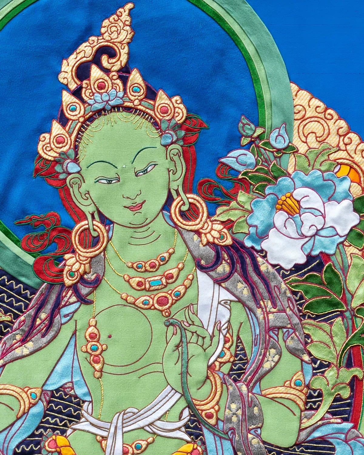 Green Tara Tibetan Appliqué Thangka