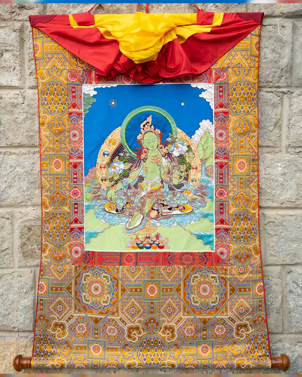 Green Tara Tibetan Appliqué Thangka