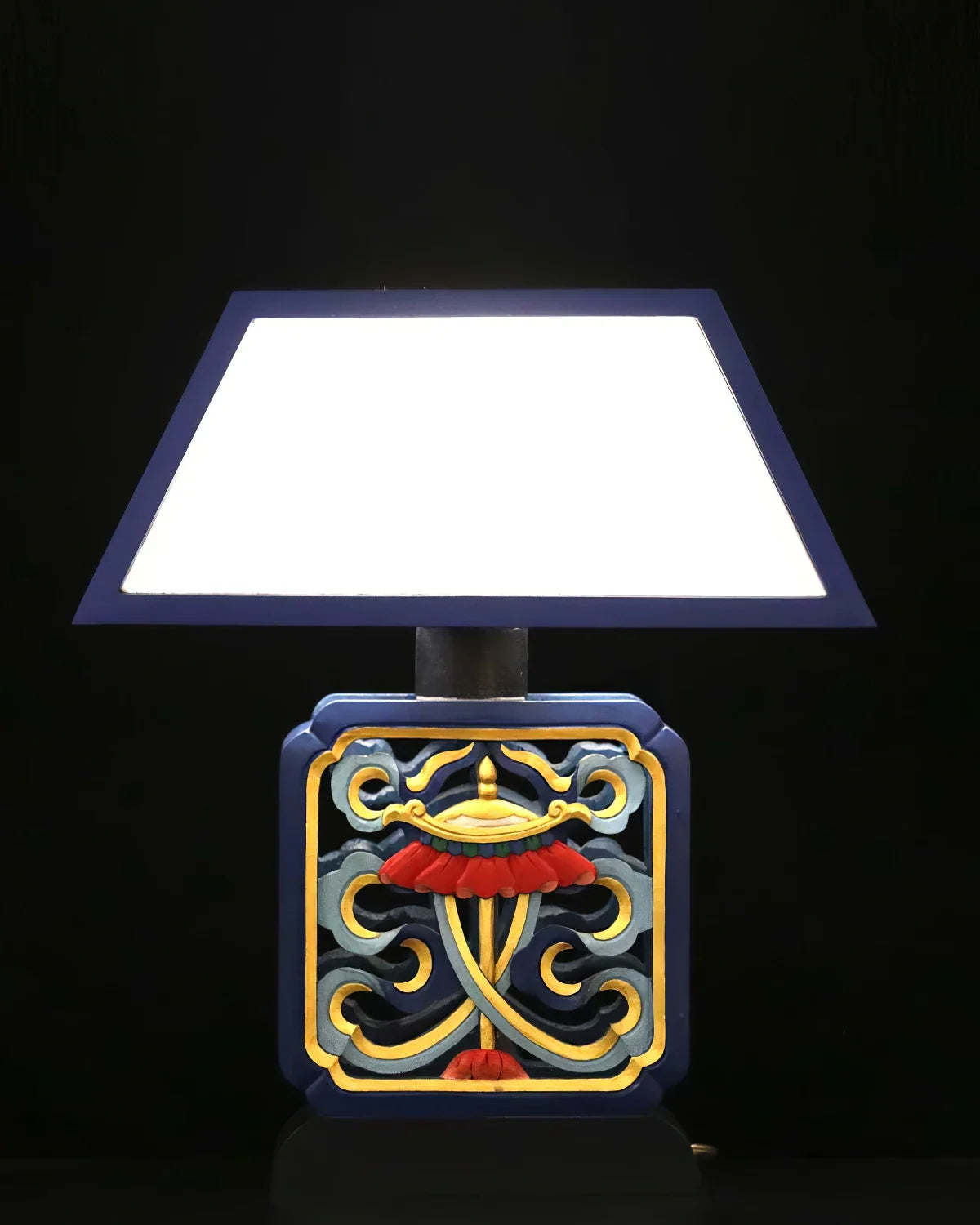 Auspicious Symbols Carved Table Lamp (Blue)