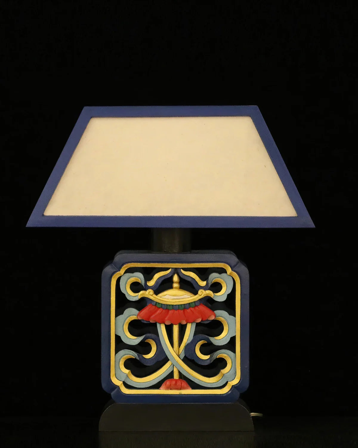 Auspicious Symbols Carved Table Lamp (Blue)