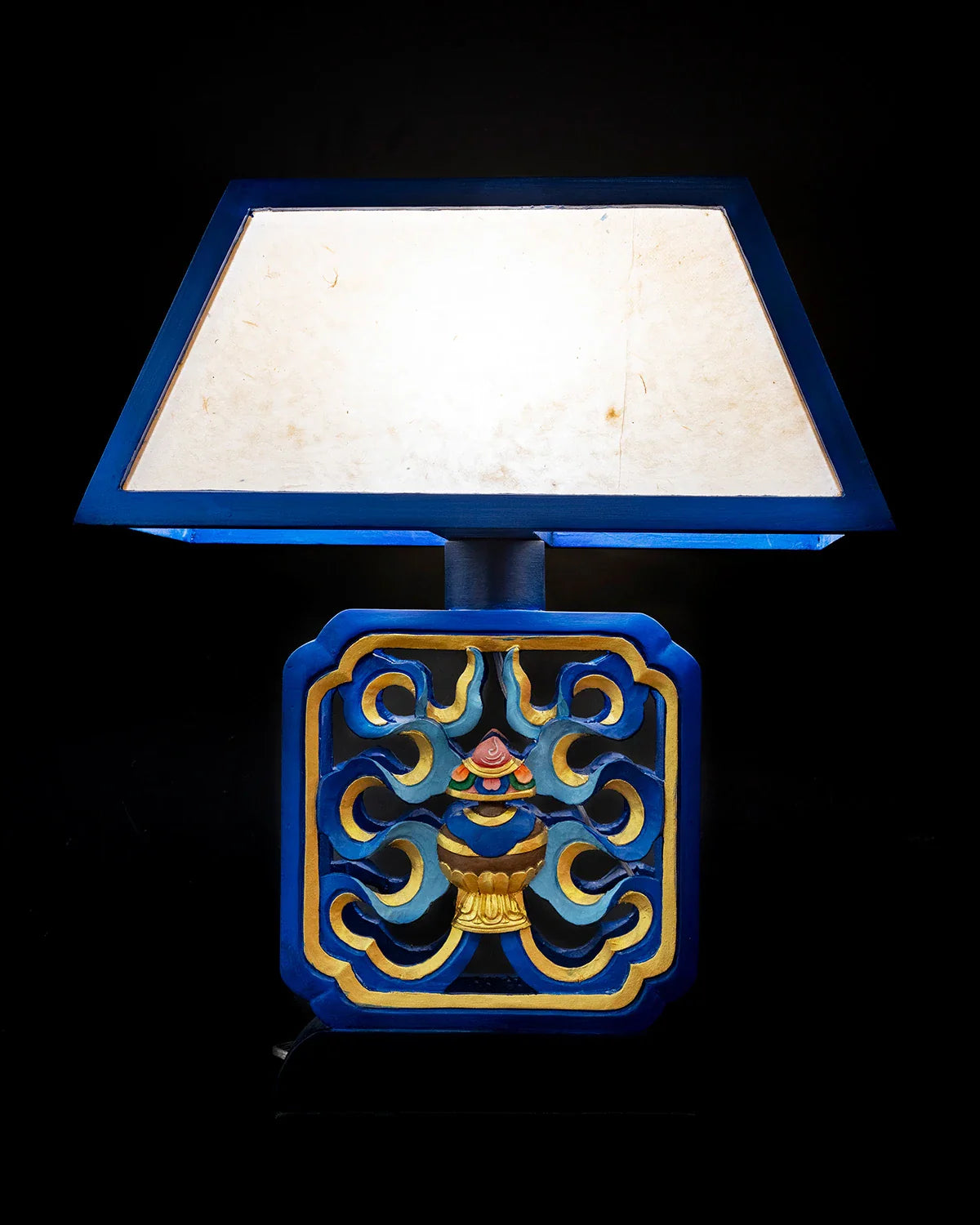 Auspicious Symbols Carved Table Lamp (Blue)