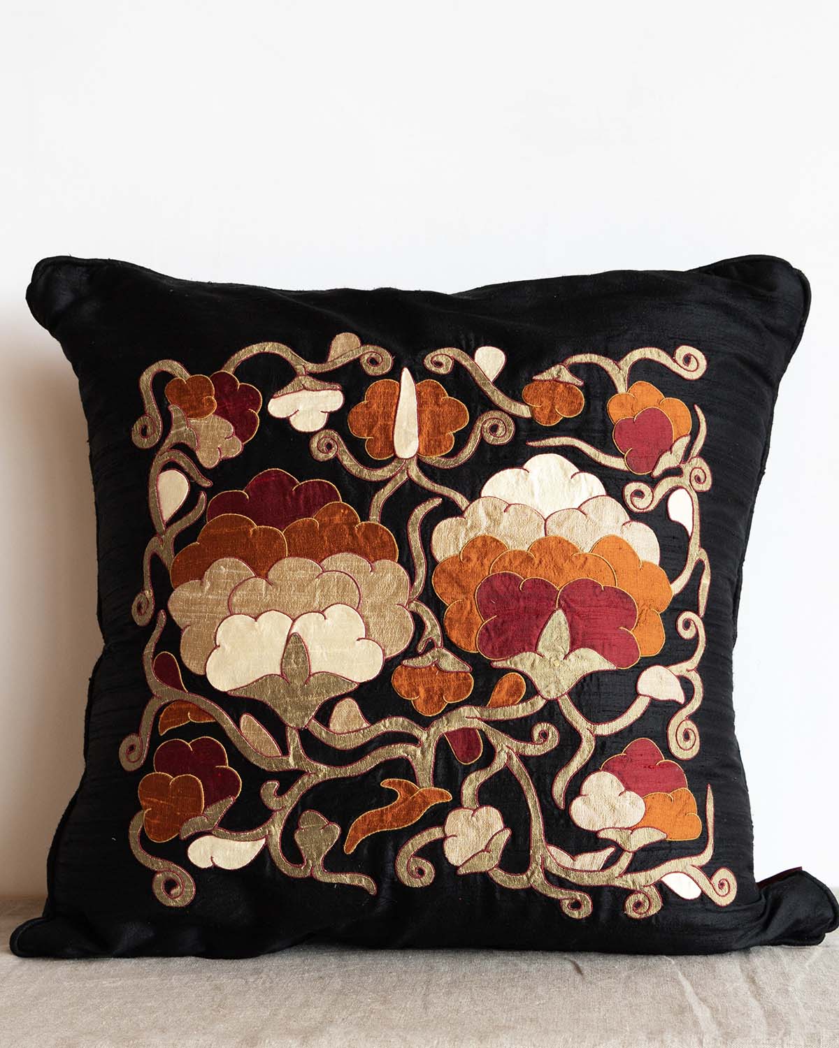 Peonies Appliquéd  Cushion Cover