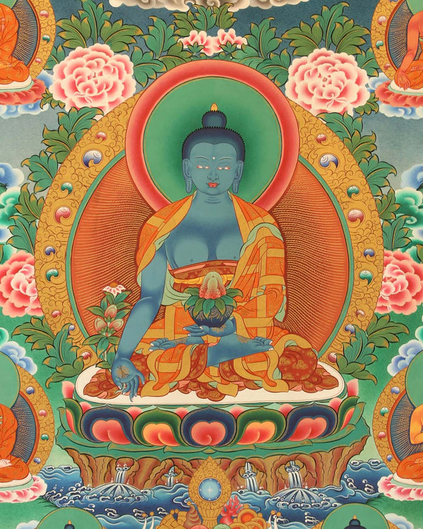 Eight Medicine Buddhas Painted Thangka