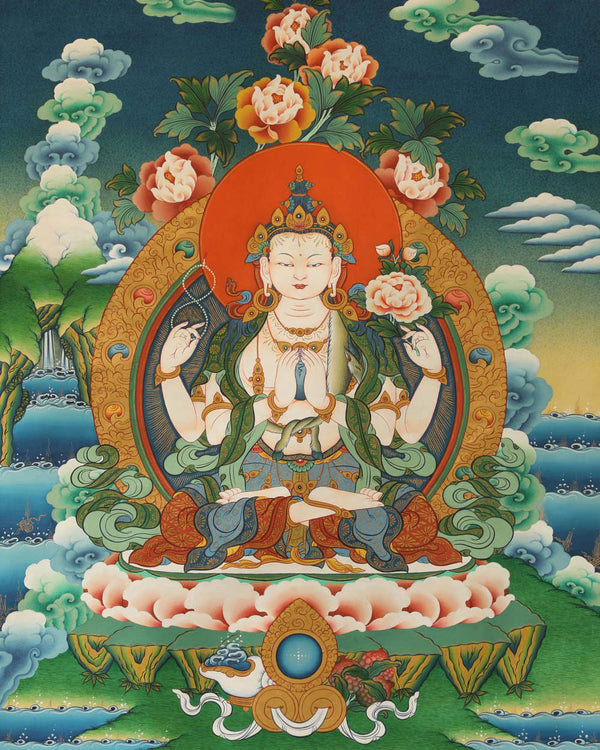 Four Armed Avalokiteshvara Painted Thangka (5ft)