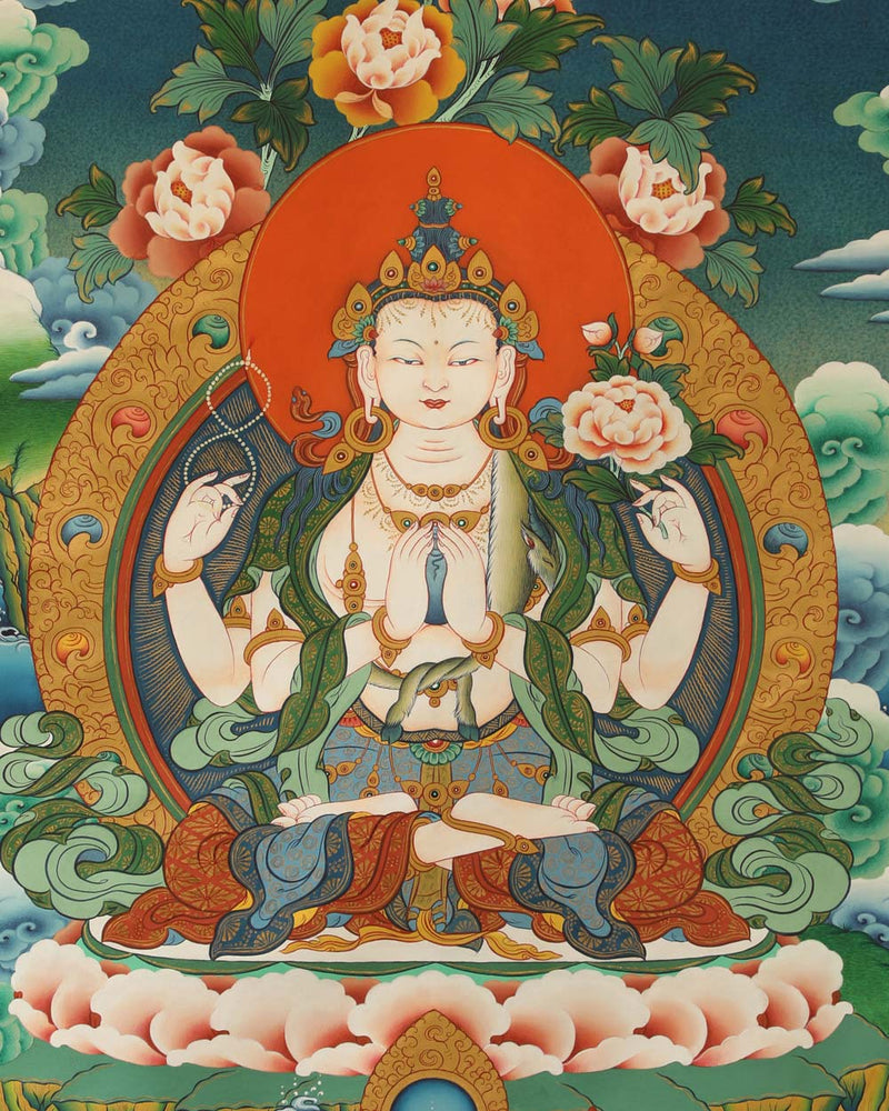 Four Armed Avalokiteshvara Painted Thangka (5ft)