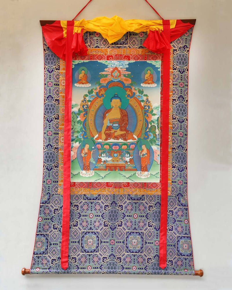 Buddhas of the Past, Present and Future Painted Thangka