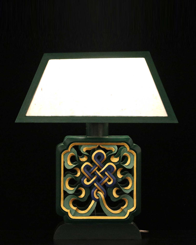 Auspicious Symbols Carved Table Lamp (Green)