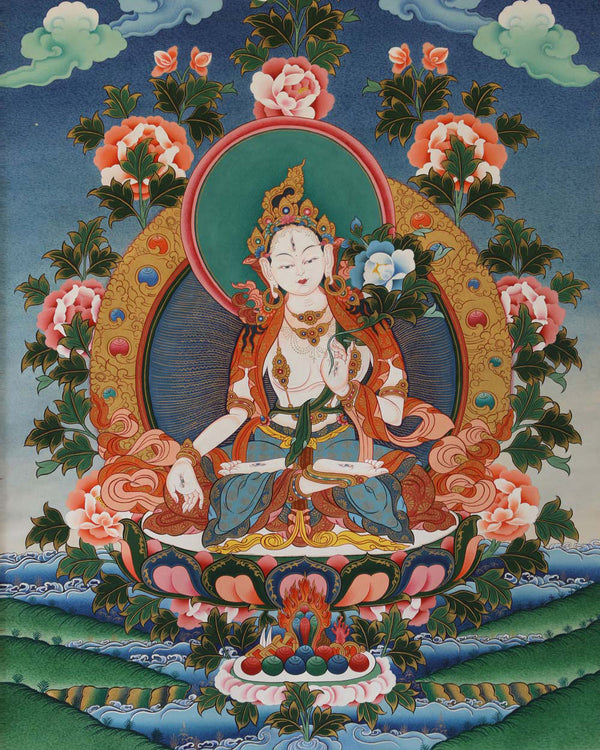 White Tara Painted Thangka (5ft)