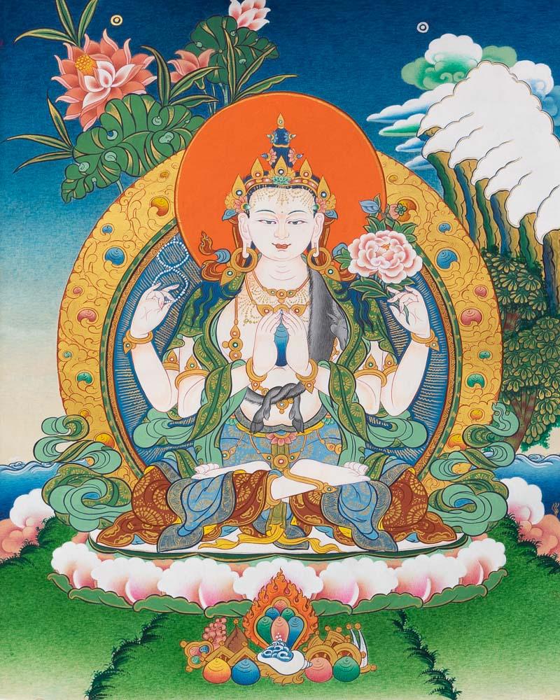 Four Armed Avalokiteshvara Painted Thangka