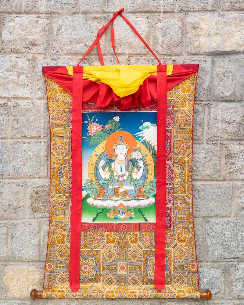Four Armed Avalokiteshvara Painted Thangka