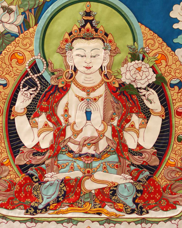 Four Armed Avalokiteshvara Applique Thangka -2ft